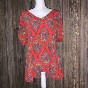 Show me Your MuMu Red Paisley Boho Festival Indie Whimsical Music V-Neck Medium